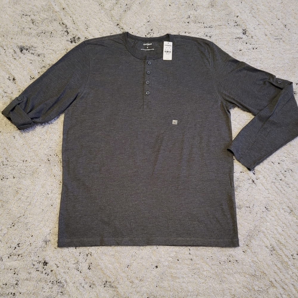 🆕️2 for 20🆕️Expess Mens Lightweight Cotton Henley Shirt Fitted Roll Up Sleeves